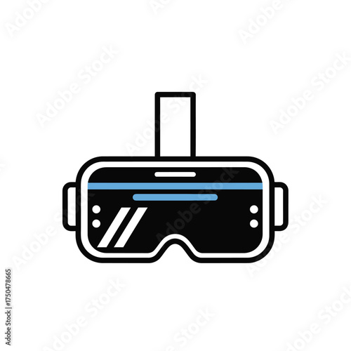 Sleek blue and black outline icon of a virtual reality headset, symbolizing immersive digital worlds, advanced gaming, and future technology concepts
