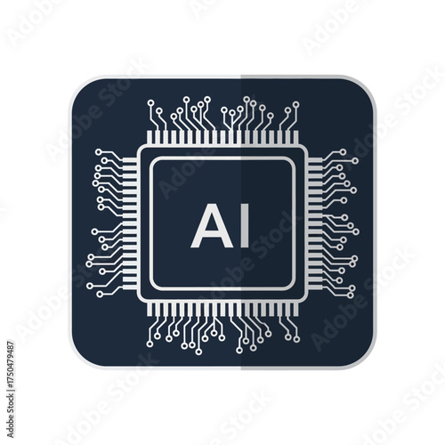 Artificial Intelligence technology concept illustrated by a flat vector CPU or microprocessor icon with circuitry