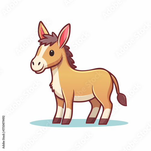 A cute cartoon donkey with a friendly smile standing on an isolated white background.