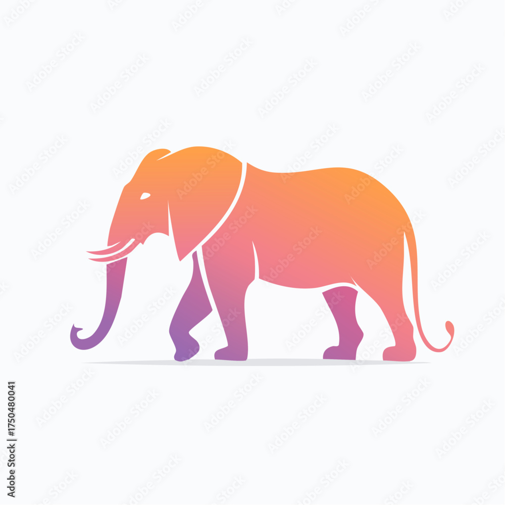 Fototapeta premium A stylized walking elephant silhouette with a vibrant orange, pink, and purple gradient.