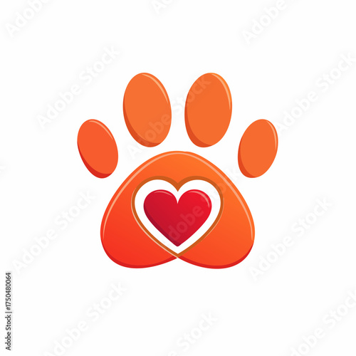 An orange paw print icon with a red heart symbol inside, representing love for pets and animal welfare.