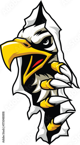 Illustration of an American Eagle wants to come out of the torn paper