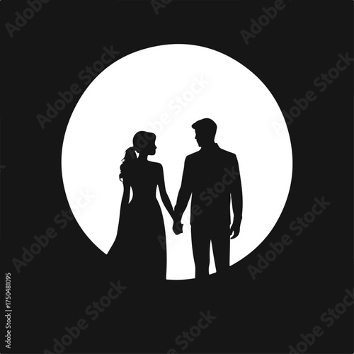 Couple holding hands under the moonlight