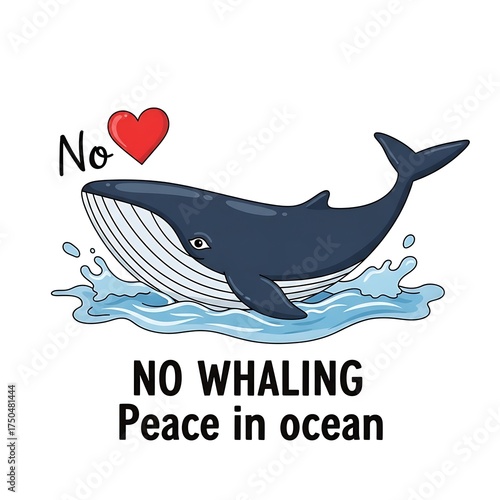 Anti-Whaling Illustration - Whale with Heart and Peace Message.