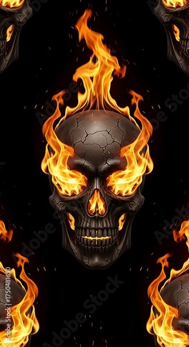 Flaming Skull - A Dark and Fiery Spectacle of Death.