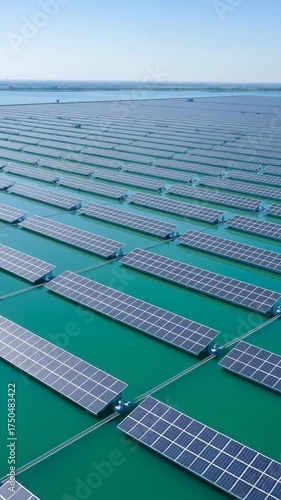 Aerial Drone Flyover of Floating Solar Power Plant 4K