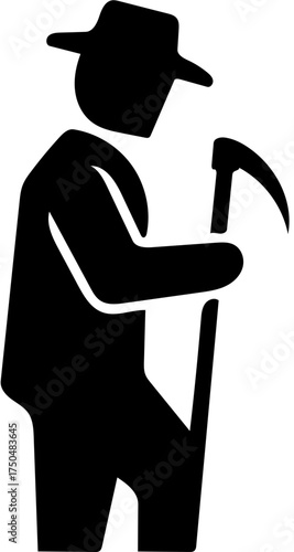 Isolated Laborer Digging with Shovel Black Vector Icon