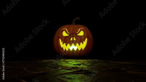 A glowing carved pumpkin, exuding a festive Halloween atmosphere.