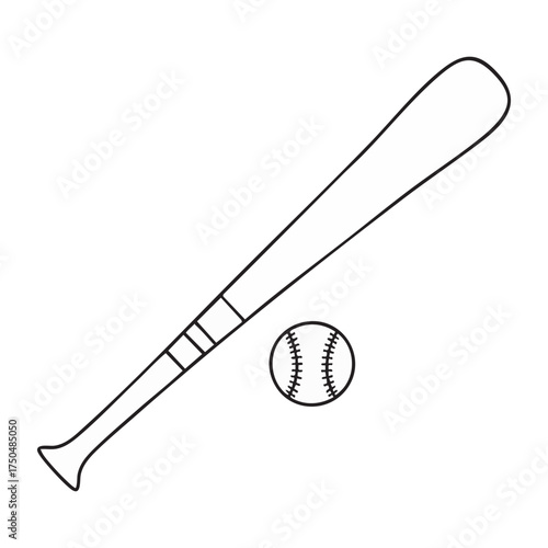 Baseball Bat and Ball Vector Outline Illustration Sport Equipment