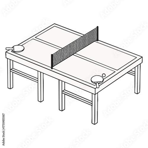 Table Tennis Ping Pong Table Vector Outline Illustration Isolated