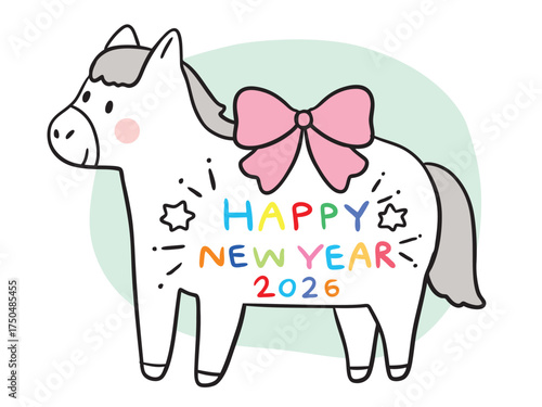 Hand drawn New Year Horse year illustration.