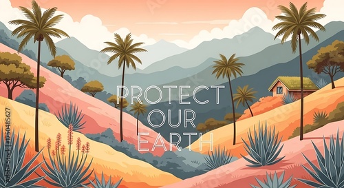Protect Our Earth - A Vibrant Landscape Illustration.