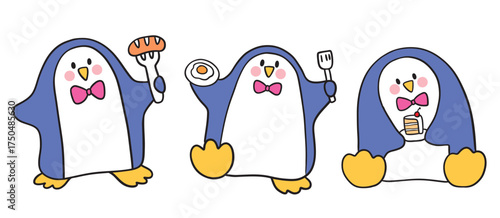 Hand drawn penguin in winter illustration.