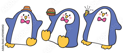 Hand drawn penguin in winter illustration.