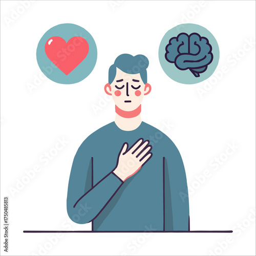 Flat Illustration of a Man Balancing Heart and Brain in White Background