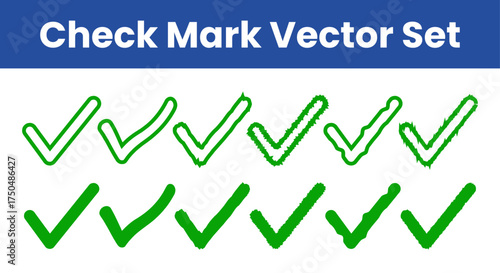 green check mark vector set hand drawn tick approval sign