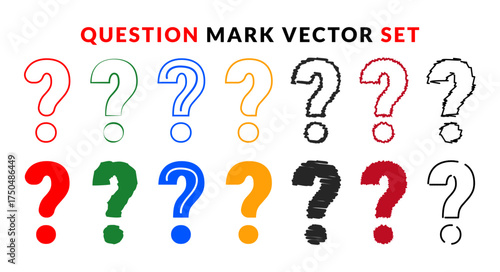 Vector set of question mark in doodle scribble and grunge styles