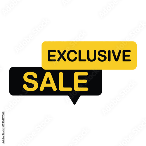 Bold yellow and black speech bubbles announcing exclusive sale event