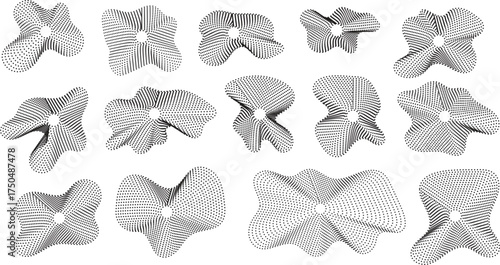 Abstract 3D twisted line shapes forming fluid organic patterns with modern symmetry. Minimal black and white linear textures ideal for digital art or motion design. Perfect for tech and creative 