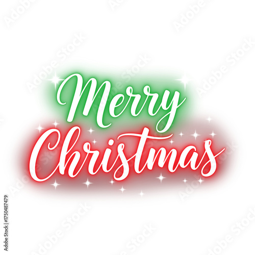 Merry Christmas Neon Text Red and Green Glowing Holiday Typography with Sparkles Isolated PNG