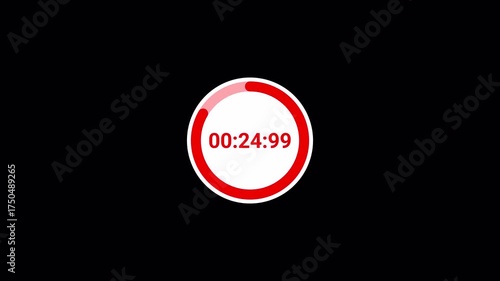 30 seconds countdown animation with transparent background, countdown timer from 30 seconds to 0 with minute, seconds and milliseconds, thirty seconds countdown timer with alpha channel in 4k.	