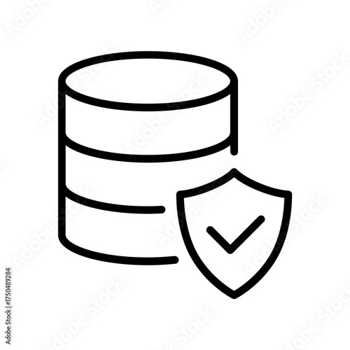 Black single database protection line icon, simple digital data security flat design vector pictogram, infographic interface elements for app logo web button ui ux isolated on white background
