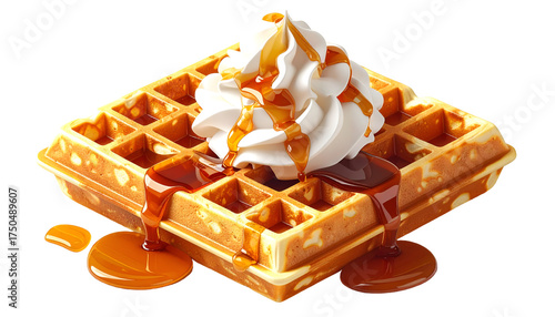 Wallpaper Mural Golden Waffle with Whipped Cream and Dripping Maple Syrup Isolated on Black Background Torontodigital.ca