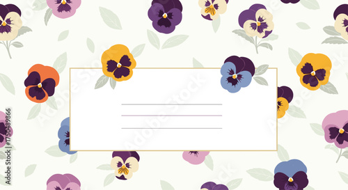 A delicate floral background with pansy flowers and a blank note space.