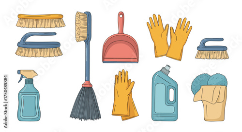 A collection of essential cleaning tools and supplies for a spotless home.