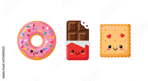 Cute sweet treats with smiling faces. 