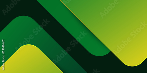 Green abstract background with dark green and shadow. Geometric shape overlap layers. Transparent squares. Modern luxury rounded squares graphic pattern banner template design