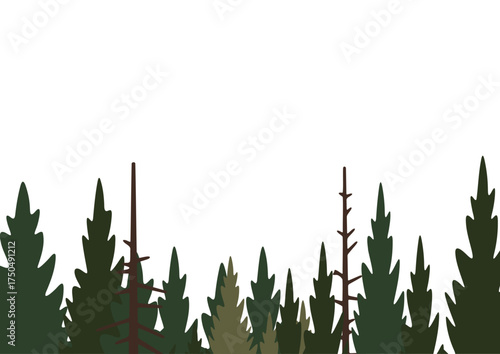 illustration of tall pine forest with dead wood. Nature landscape background for environmental disasters banners.
