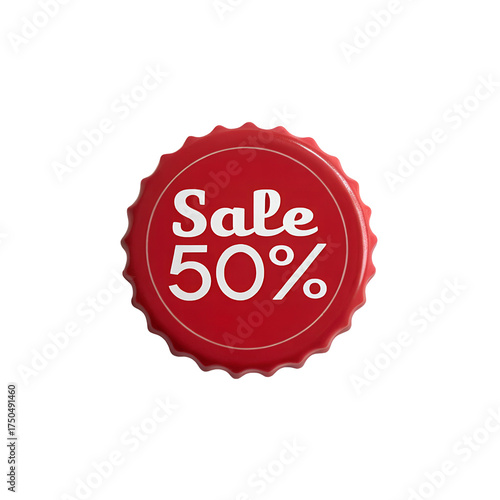 Red “SALE -50%” Badge Isolated on White Background – Discount Label, Promotion Tag, and Marketing Design Element for E-commerce and Advertising