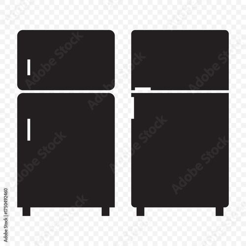 Minimalist Vector Illustration of a Black Double-Door Refrigerator on Transparent Background. EPS 10.