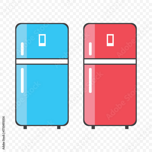 Modern refrigerator icon set, black and white fridge vector illustration, minimal kitchen appliance design, household cooling equipment, clean outline style graphic On Transparent Background. EPS 10.