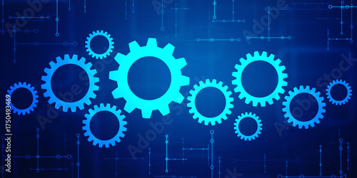 Process management, optimization operation, fix strategy industry, transmission gears wheel, software update status, Cog Gear Wheel with social media icons on the technology abstract background