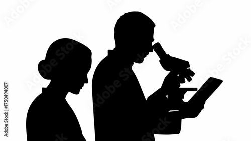 Innovative medical research with microscope and tablet by dedicated scientists in lab setting, driven by passion