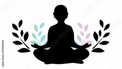 Find inner peace with this serene yoga silhouette surrounded by calming florals for wellness branding