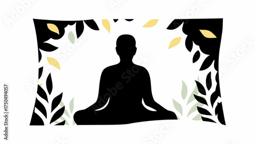 Zen meditation silhouette nestled in lush foliage inspires peaceful wellness and mindful living designs