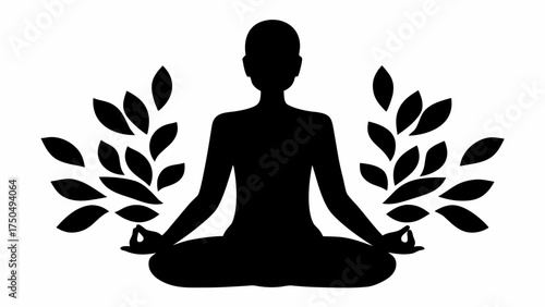 Find inner peace with this serene yoga pose silhouette embraced by nature's gentle leaves