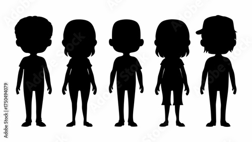 Diverse group of stylized children standing together as silhouettes, perfect for educational and playful designs