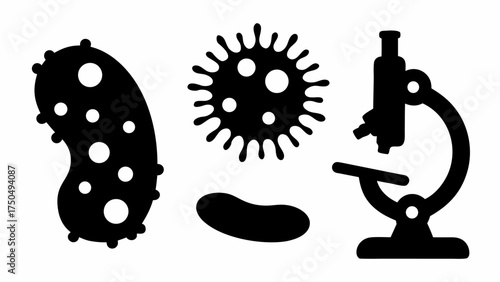 Explore microscopic world with vector graphics of cells, virus, bacteria and a microscope for science research