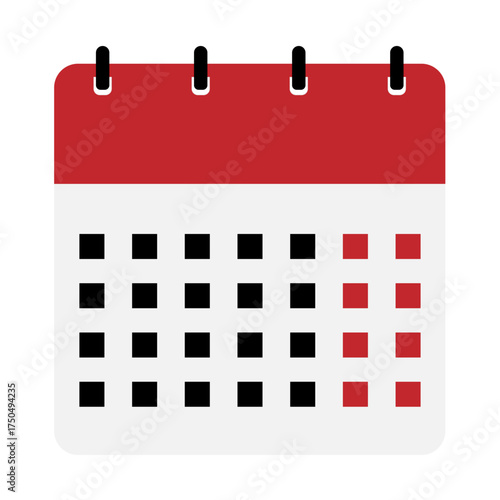 Calendar demo | Straight binding red calendar icon with square space for date info. 