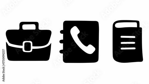 Essential business tools icon set in black for professional organization and effective communication tasks