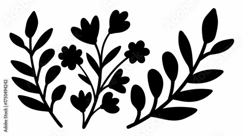 Floral silhouette accent with modern graphic style creates a simple yet elegant botanical arrangement design element