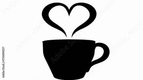 Aromatic coffee cup with steam forming a heart shape, perfect for cafes and Valentine's Day promotions