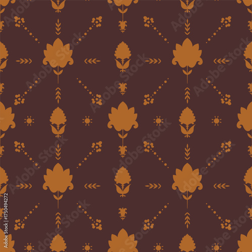 Warm Amber Folk Floral Motif