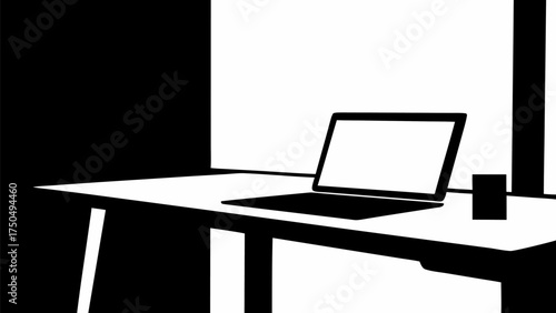 Sleek laptop and coffee cup on desk, a modern workspace for business, coding, or creative work