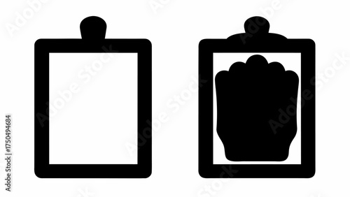 Compare blank document with full one on clipboards, concept for checklist, report, or data comparison