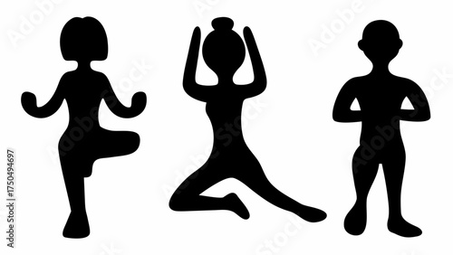 Yoga silhouettes collection for wellness practices and peaceful mindfulness, fitness and meditation training